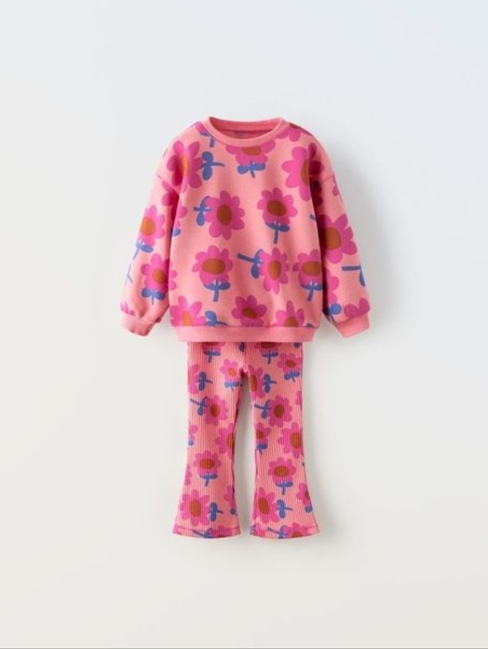 Zara | Floral Pink Kids Sweatshirt & Matching Flare Leggings
